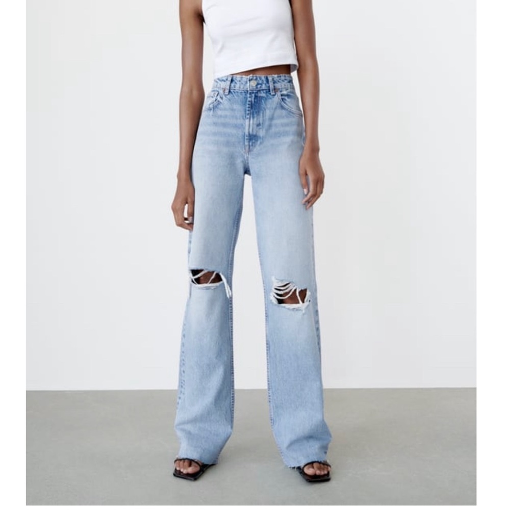 ZARA NWT RIPPED WIDE LEG JEANS